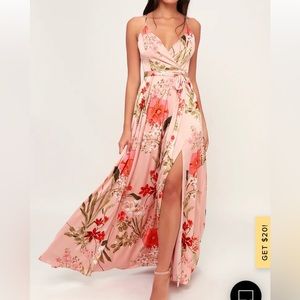 Lulus Still the One Blush Pink Floral Print Satin Maxi Dress